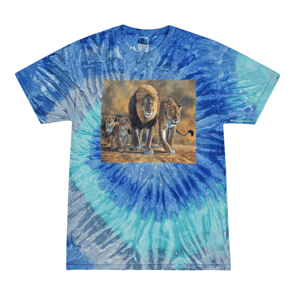 Wild Bobby, Distressed African Lion Family Desert Animal Lover Tie-Dye T-Shirt