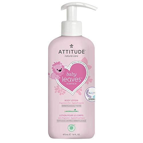 ATTITUDE Natural Baby Body Lotion for Sensitive Skin, EWG Verified, Hypoallergenic, Dermatologist Tested, Frangrance Free, 16 Fl Oz