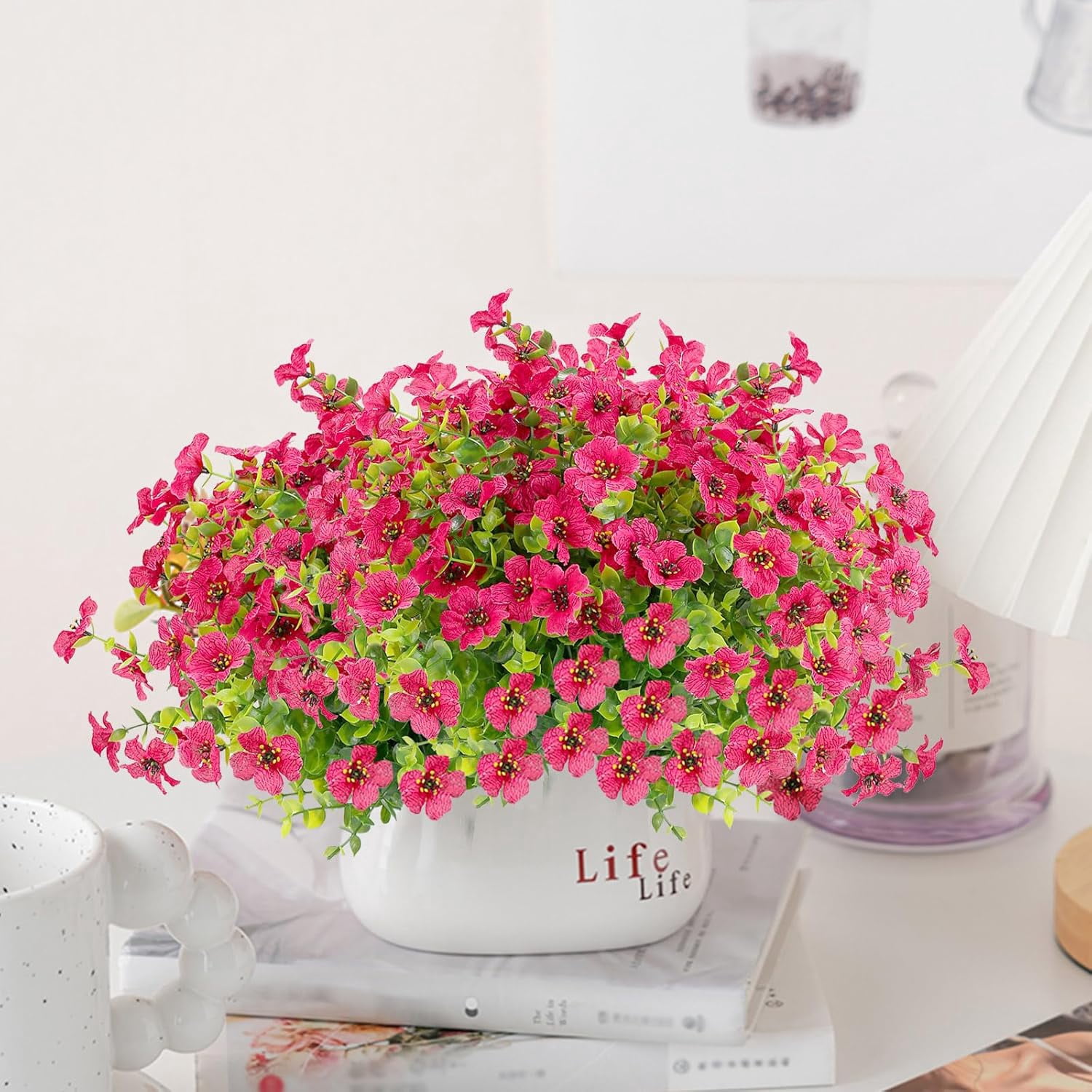 ZOELNIC 12 Bundles Artificial Fake Flowers Outdoors, Realistic UV Resistant Faux Plants with Silk Flowers for Outside Planters Window Box Front Porch Summer Decoration