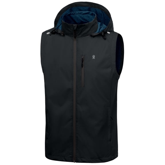Little Donkey Andy Men's Lightweight Softshell Vest Detachable Hood Windproof Golf Sleeveless Jacket for Hiking Running Black S