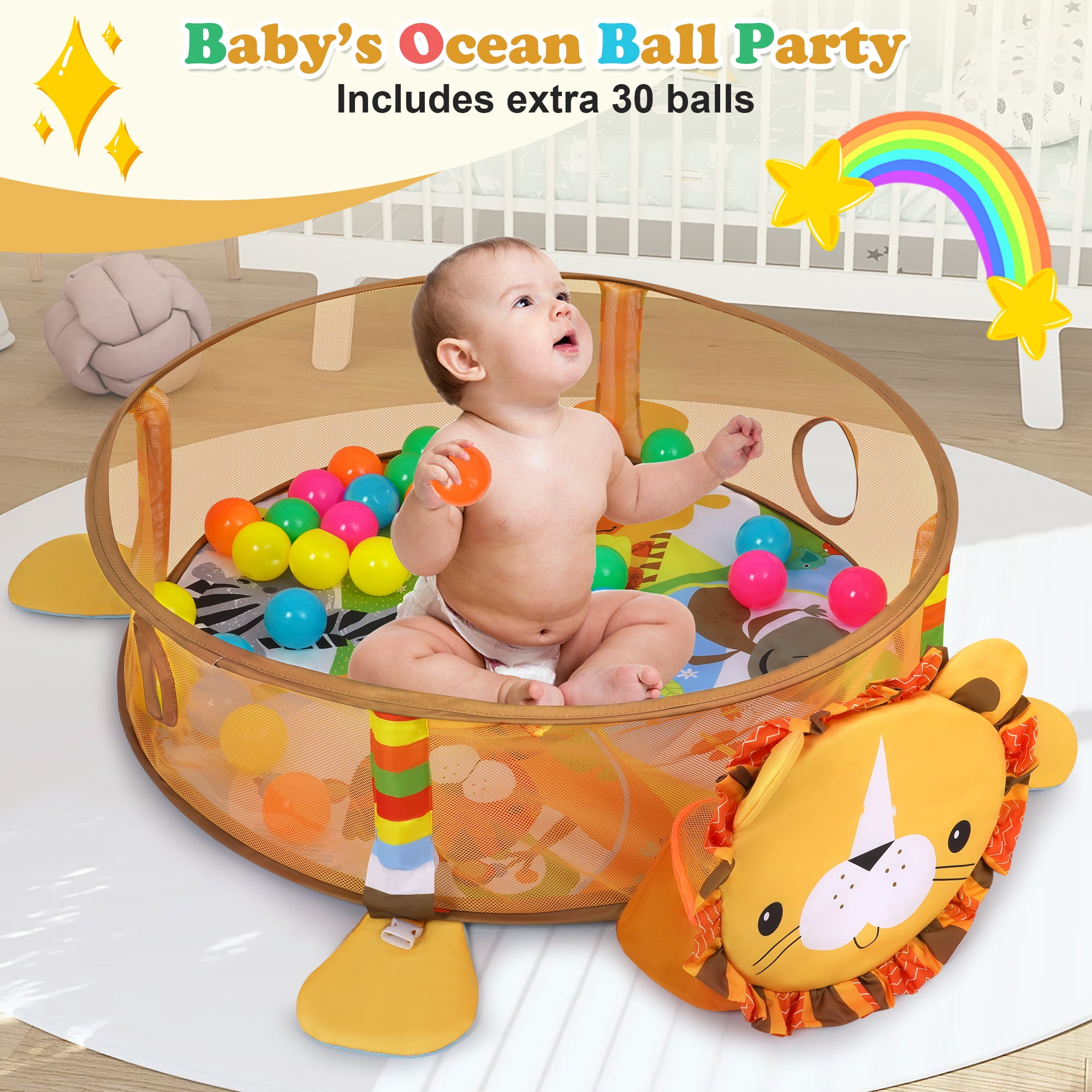 Babyeap 3-in-1 Baby Gym and Play Mat, Baby Activity with Ocean Ball Sensory Toys Gifts, 0-36 Months