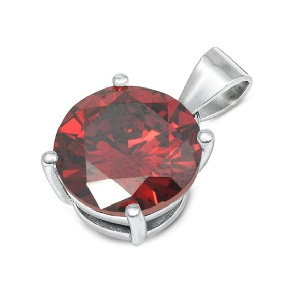 Solitaire Circle Pendant Simulated Garnet .925 Sterling Silver Charm Jewelry Female Unisex