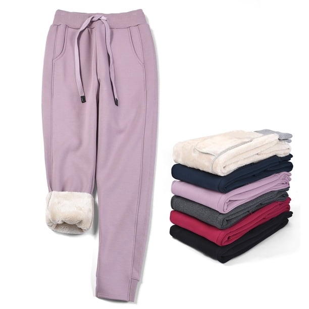 Pantalones deportivos gruesos con forro de lana para mujer, cintura alta, correa de tobillo suelta, lana de cordero cálida para otoño e invierno