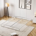 thumbnail image 3 of Tamaño completo-size blanca low marco cama - 6-pulgada heavy-duty metal cama plataforma arch design, fácil montaje, strong bearing capacity, under-cama almacenamiento, no necesita colchón base, 3 of 8