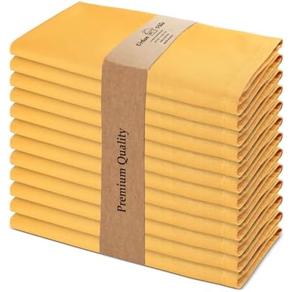Cloth Napkins Set of 12 (20x20 Inches) 100% Cotton Napkins Cloth Washable Soft Durable Reusable Absorbent Table Dinner Napkins Cloth for Hotel Lunch Restaurant Weddings Parties - Mustard