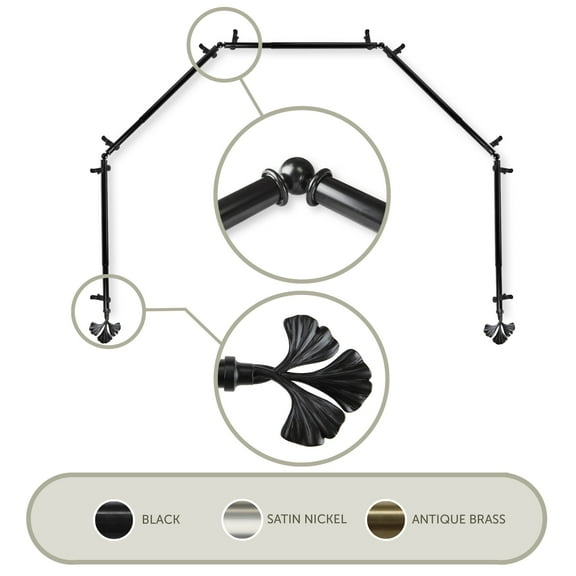 Cupule 13/16 inch 5-Sided Bay Window Curtain Rod 28-48" - Black