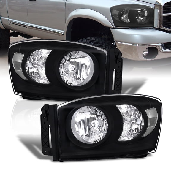 AJP Distributors Black Housing Clear Lens Reflector Signal Driving Headlight Headlamps Bumper Head Lights Lamps Pair Compatible/Replacement For Dodge Ram 1500 2500 3500 2006 2007 2008 2009 06 07 08 09