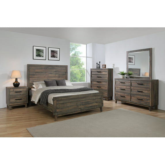 Amii Rustic Brown Panel Bedroom Set Special King 3 Piece: Bed, Dresser, Mirror
