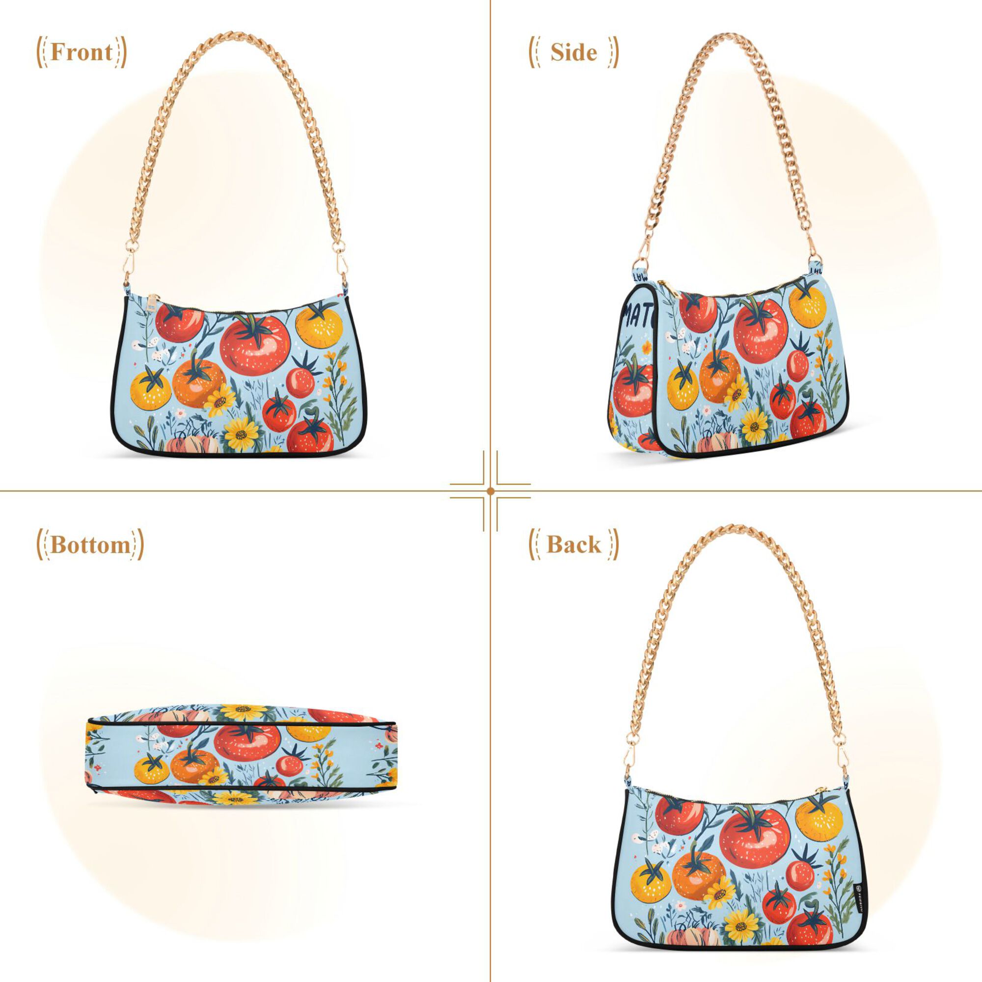FORMRS Womens Shoulder Bag with Chain Strap Clutch Purse Cute Tote Handbag, Yellow Floral Tomatoes