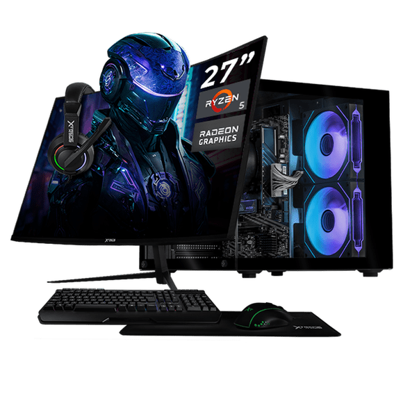 Computadora Escritorio Completa Xtreme PC Gaming AMD Radeon Vega Renoir Ryzen 5 5600GT 16GB SSD 1TB Monitor Curvo 27 100Hz WIFI Black juegos casuales, trabajo y estudio
