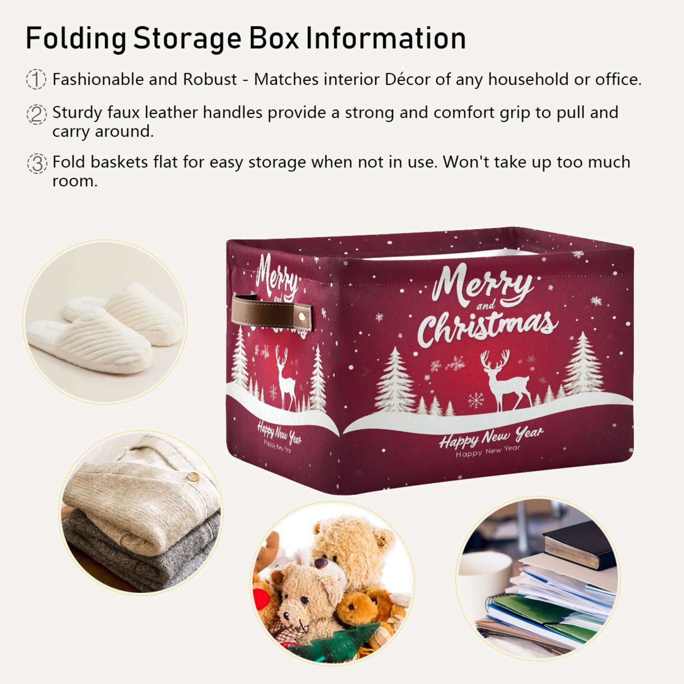 Ryvnso Christmas Reindeer Storage Basket Large Bin Foldable Boxes Toys Organizer 14.2x10.2x8.3in 2 PCs