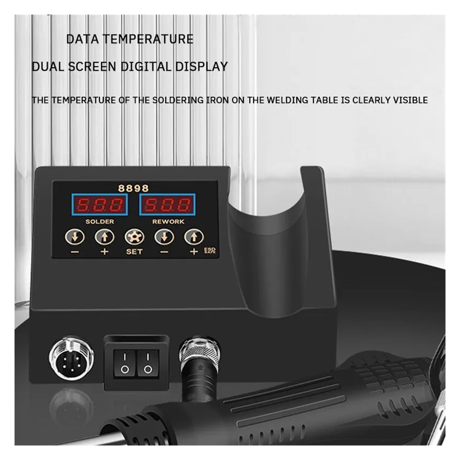 Welding Station Heat Gun Electric Soldering Iron Dual Digital Display Two In One Welding Station Welding Maintenance Tool Combination ,High Temperature Resistant