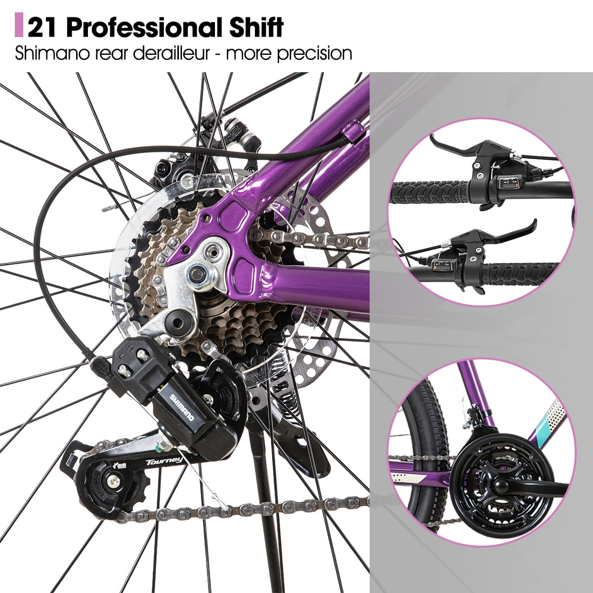 Hiland Mountain Bike for Woman, Shimano 21 Speed 26 inch Wheels Mountain Bicycle, Purple