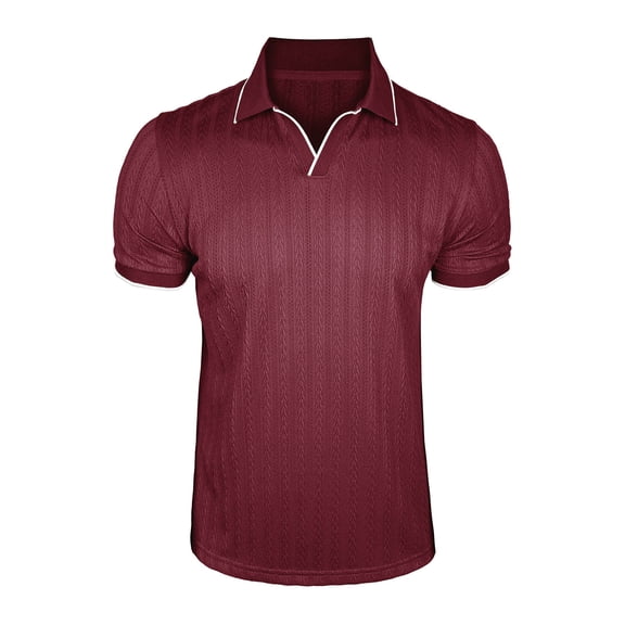 VSSSJ Mens Knit Golf Shirts Short Sleeve Ribbed Textured V Neck Collared Shirt Lightweight Casual Workout Business Summer T Shirt Wine XL