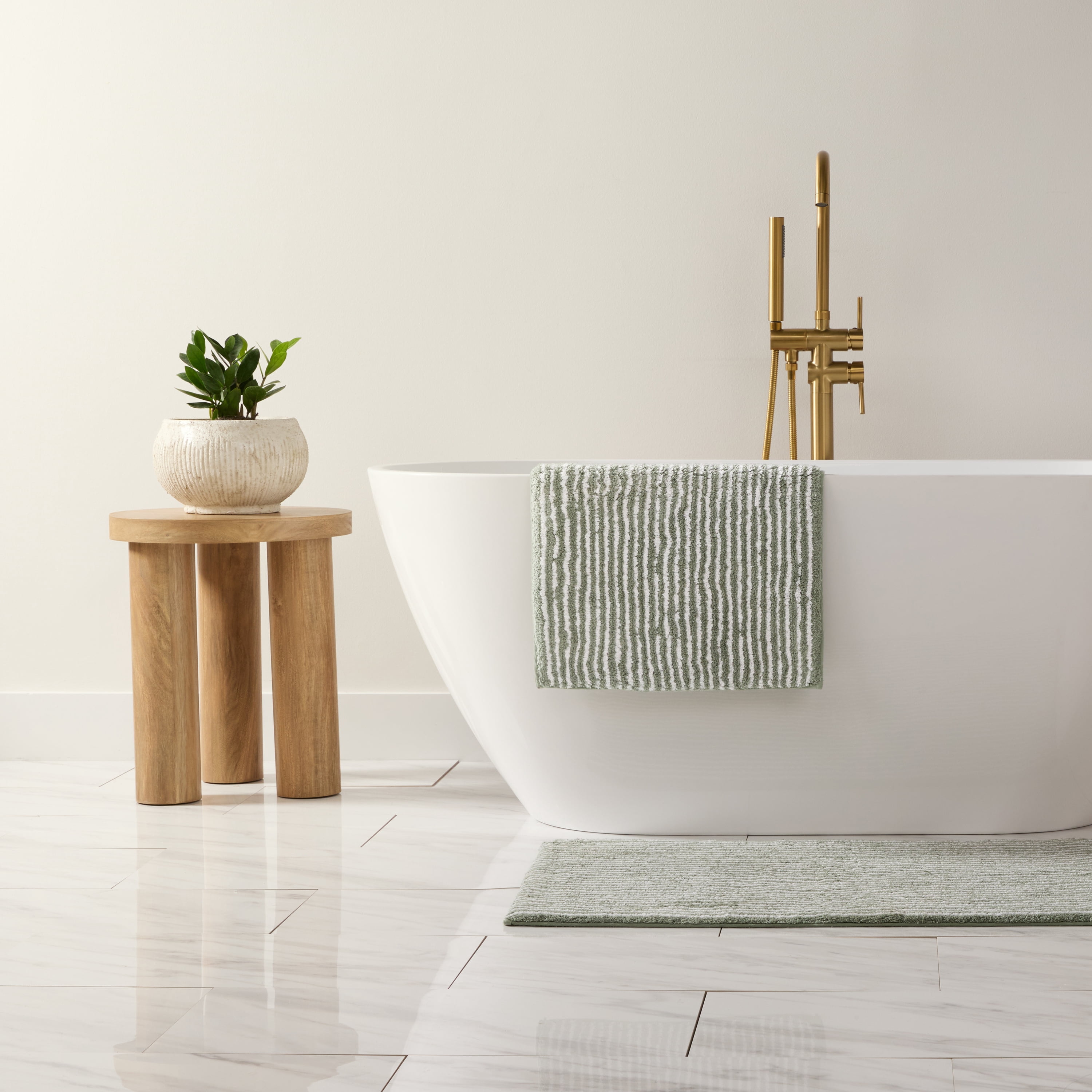 100% Cotton Pinstripe Patterned Bath Mat by Comfort Canopy, Sage, 24" x 17"