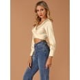 thumbnail image 4 of Blusa Cruzada Corbata Frente Abierto Manga Larga Allegra K Oro M, 4 of 6
