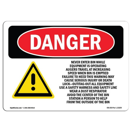Gaines White Plaque - OSHA Danger Sign - Grain Bin Silo Safety 10