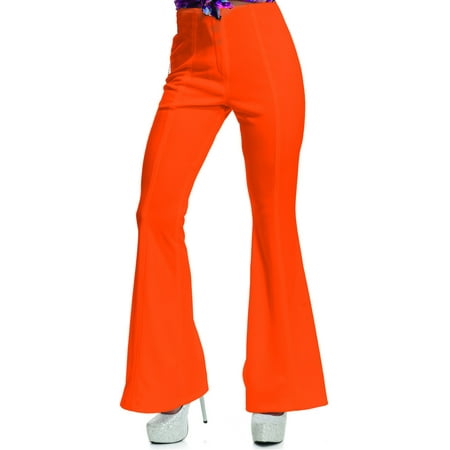 Womens 70s High Waisted Flared Orange Disco Pants