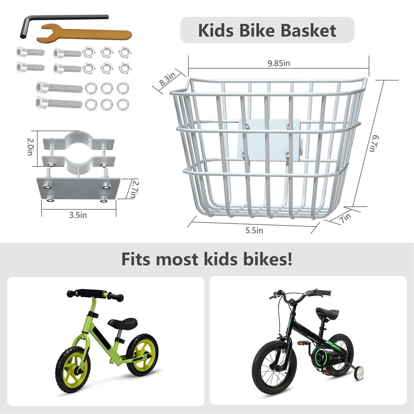 White Metal Anti-Sag Front Bicycle Basket for Scooters