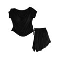 thumbnail image 5 of FRSASU Women's Pajamas 2 Piece Pjs Cozy Short Sleeve Sleepwear Set Summer Pajamas Set Flowy Casual Loose Lounge Sets Black, 5 of 6