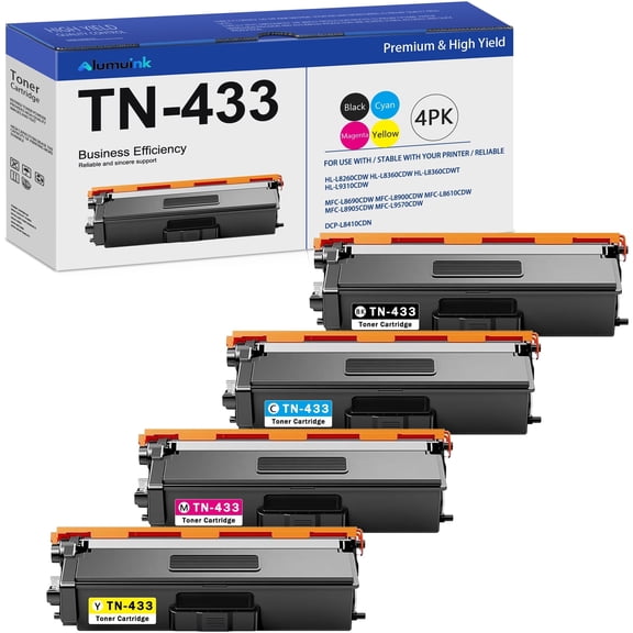 𝑯𝒊𝒈𝒉 𝒀𝒊𝒆𝒍𝒅 TN433 TN-433 Toner Cartridge 4-Pack Compatible Compatible for Brother TN433BK TN433C TN433M TN433Y for Brother HL-L9310CDW HL-L9310CDWT  MFC-L9570CDWT MFC-L9570CDW Printer