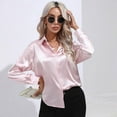 thumbnail image 2 of Women's Button Down Shirt Satin Silk Long Sleeve Blouse Formal Work Top Point Collar Vintage Shirt Work Office Silky Shirts Tops S-XL, 2 of 9