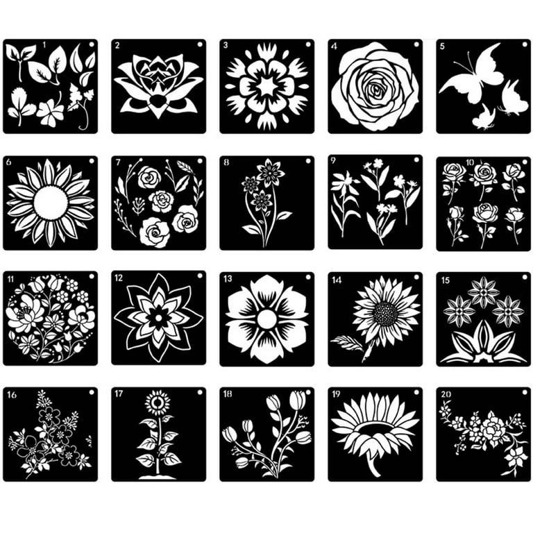 Hellobye20PCS Reusable Flower Stencils For Painting On Wood, Butterfly &  Sunflower 