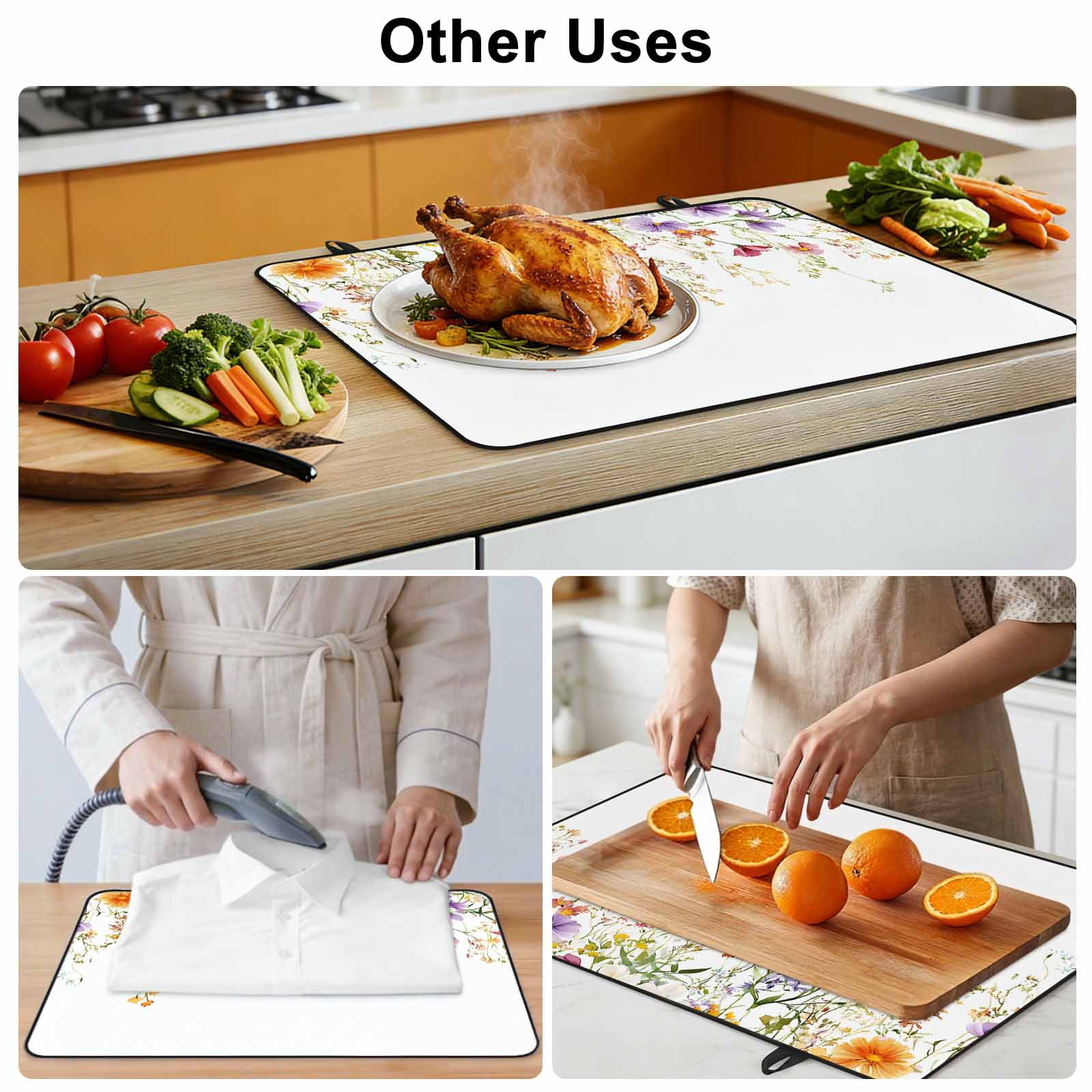 Spring Floral Stove Top Cover for Electric Stove, Heat-proof & Non Slip Glass Top Stove Cover Protector, Watercolor Leaves Wildflower Pastoral Kitchen Flat Cooktop Rubber Mat 24x21 Inches