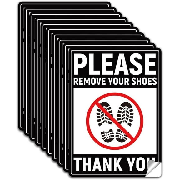 1 Set 10Pcs Please Remove Your Shoes Sign Sticker PVC Waterproof Shoes Off Please Warning Stickers Decal for Front Door Home Please Remove Your Shoes Self Adhesive Sign for Outdoor 5.1x7.1 Inch