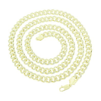 Miami Cuban Necklace Sterling Silver Gold Finish Simulated Diamonds Chain Men