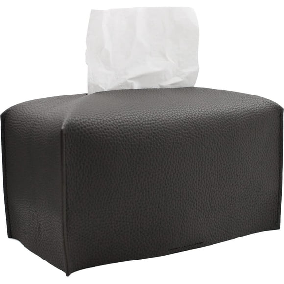 Livelab Tissue Box Cover, Rectangular Modern Decorative PU Leather Tissue Box Case Organizer Holder for Vanity Countertop, Night Stands, Livingroom, Office Desk & Car 9.5X5X5'' | Dark Gray