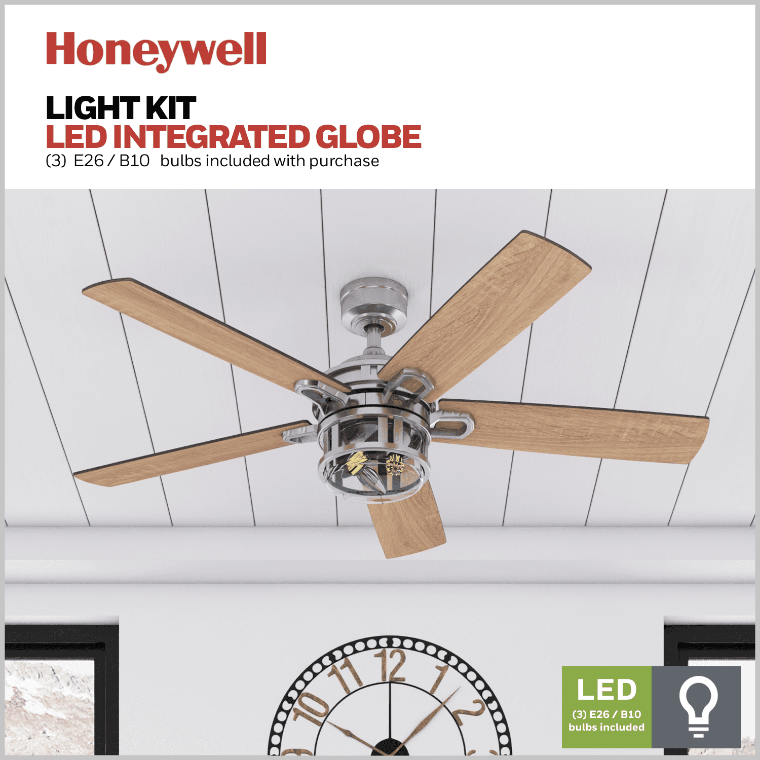 Honeywell Bontera 52" Craftsman Brushed Nickel LED Remote Control Ceiling Fan