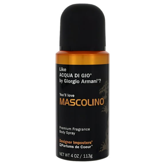 Designer Imposters Mascolino by Parfums De Coeur Body Spray for Men, 4 oz, 3 Pack