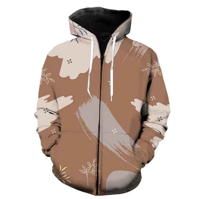 Sudadera con capucha y cremallera para hombre, diseño abstracto de hojas de plantas, talla grande, genial, con capucha, estampado 3D, unisex, divertida, estilo hip hop, manga larga, para adolescentes.