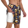 thumbnail image 3 of Picia Skull gold flower pattern Mens Swim Trunks with Compression Liner Stretch Beach Shorts Quick Dry with Zipper Pockets No-Chafing Board Shorts-3X-Large, 3 of 9