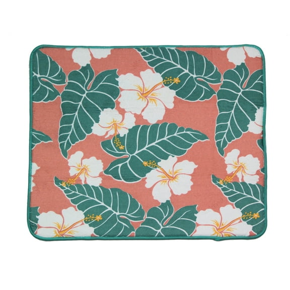 Hi Kalama Collection Micro Fabric Coral Hibiscus Flower Drying Mat