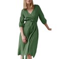 thumbnail image 3 of Liacowi Women Solid Color Kimono Robes Loose Belted Bathrobe V-Neck Half Sleeves Soft Sleepwear Loungewear, 3 of 5