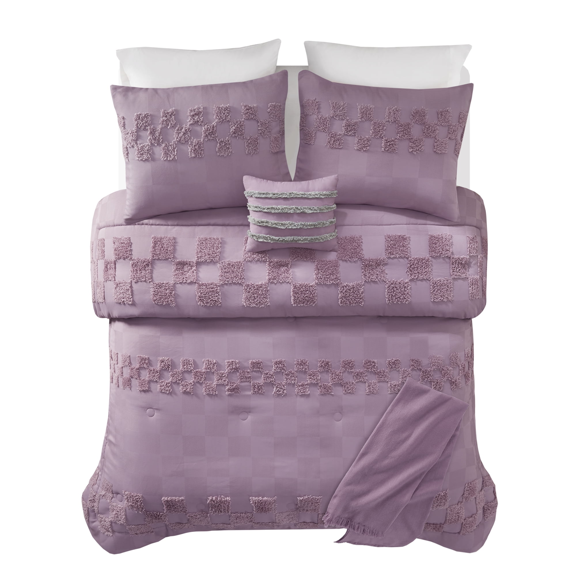 Mainstays 5-Piece Purple Check Comforter Set, King