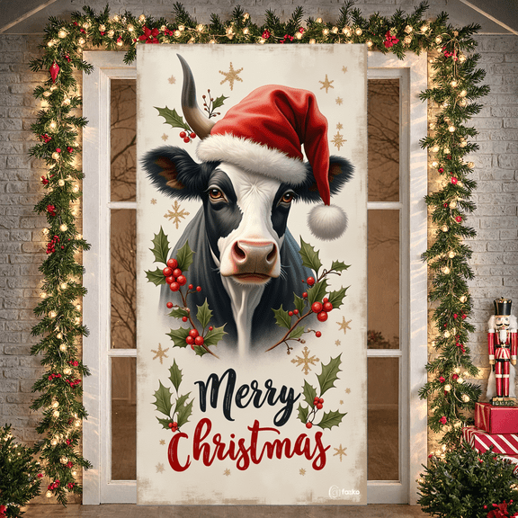 Decorative Design Christmas Banner with Red Car and Golden Retrievers for Holiday Celebration Winter Festive Event