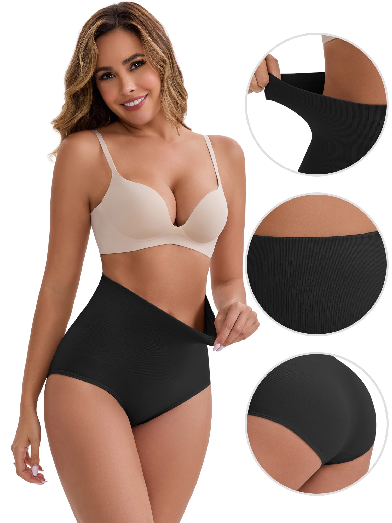 DARING DIVA Women's High-Waisted Butt Lifting Underwear 2 Pack Set S Black, Brown