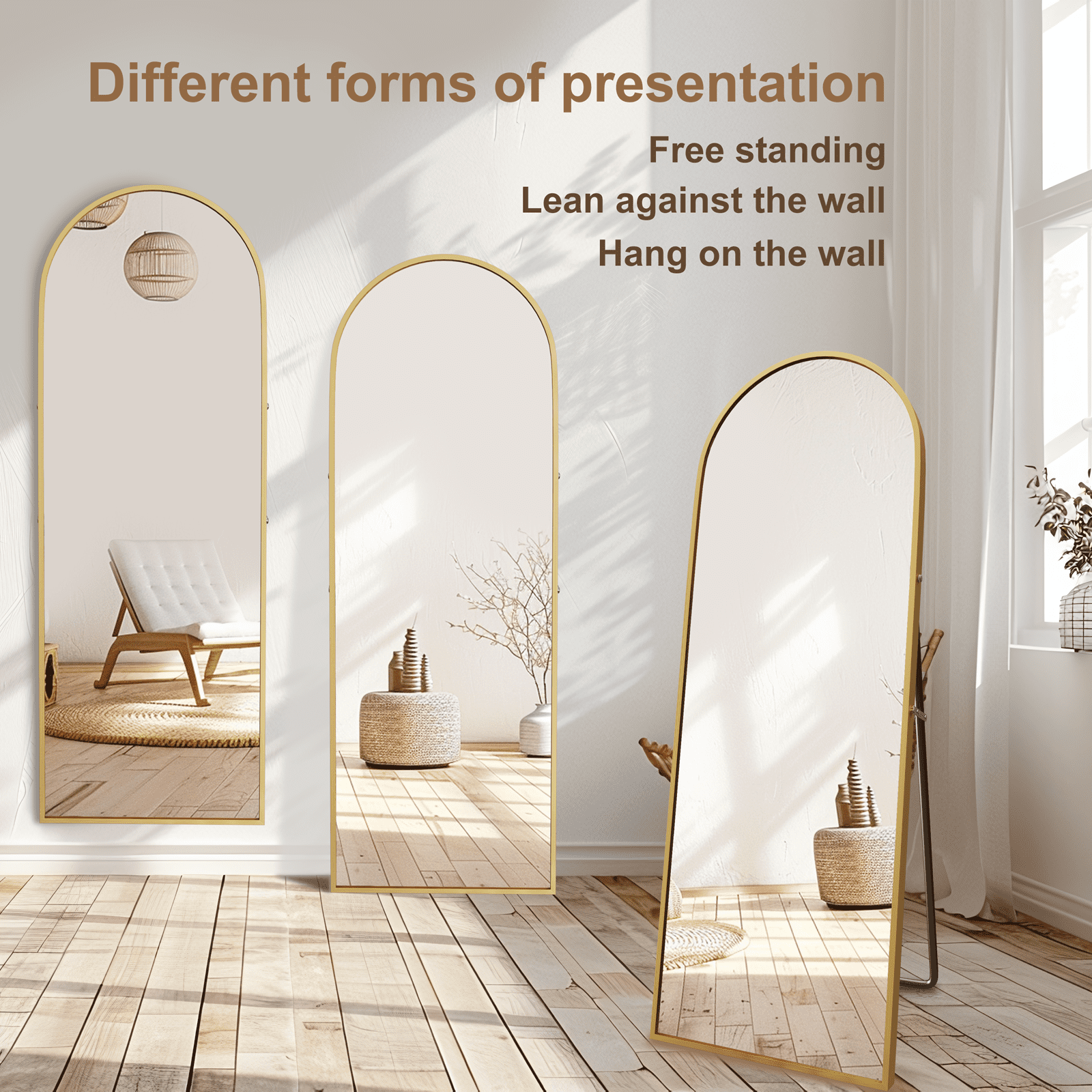 67"x24" Modern Arched Aluminum Alloy Frame Full Length Mirror Floor Mirror,Gold