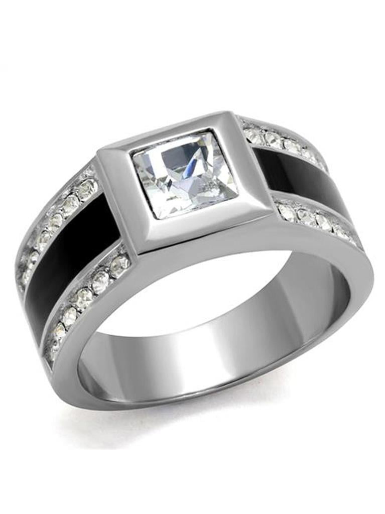 MEN'S 2.15 CT ROUND CUT SIMULATED DIAMOND SILVER STAINLESS STEEL RING SIZE 8-13