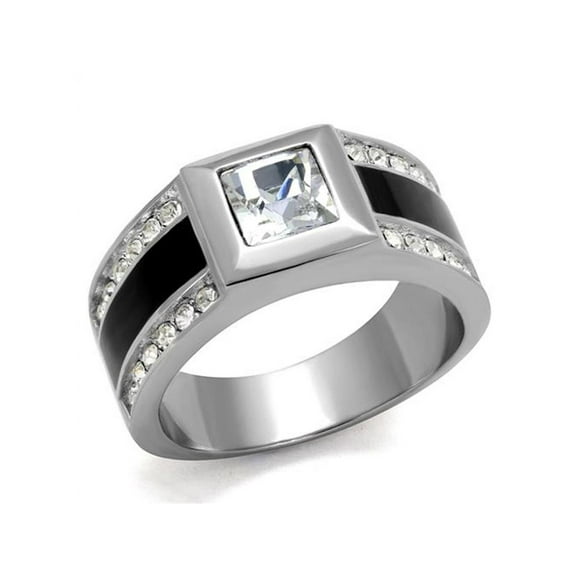 Mens Princess and Round Cut Cubic Zirconia Stainless Steel and Epoxy Ring Size 13