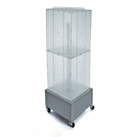 UPC: 0794504766738 | Azar Displays 701415-CLR Clear Four-Sided Pegboard Tower Floor Display on Metal Wheeled Base. Spinner Rack Stand. Panel Size: 14 W x 40 H