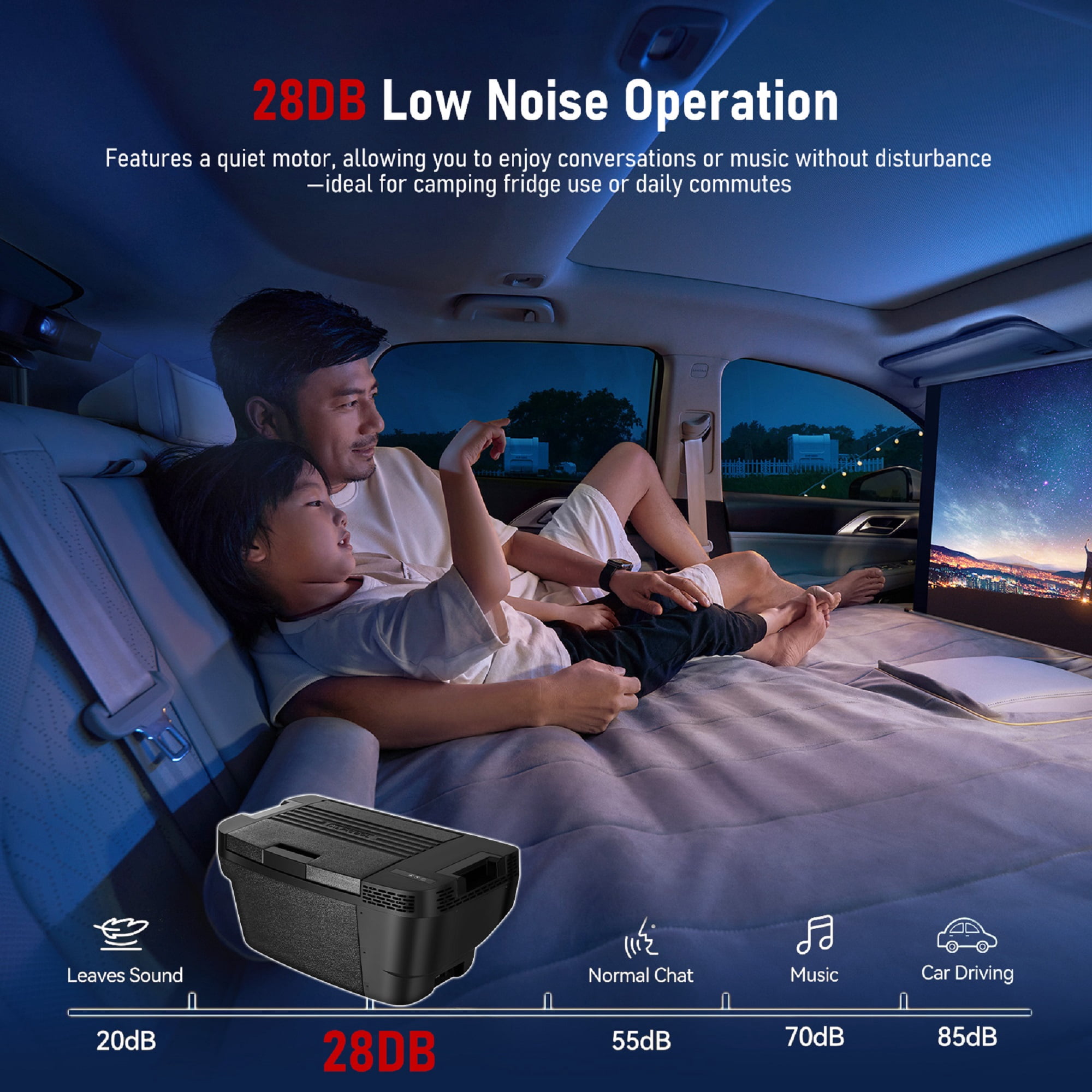 Car Refrigerator Compatible for Tesla Model Y - Ultra Quiet - 4℉~68℉ Car Freezer 35L - Energy Efficient Trunk Fridge for Camping Road Trips Home Use