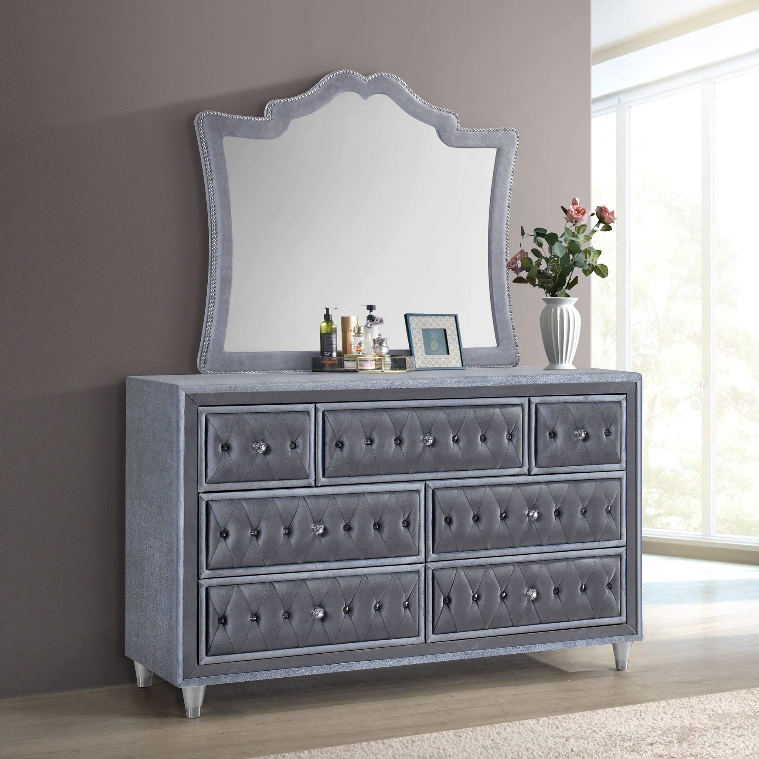 grey velvet dresser with mirror Villa & House Madison Large 4-Drawer Dresser – Mintwood Home main image 0