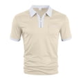 thumbnail image 6 of LTTVQM Men's Polo Shirt Short Sleeve V Neck Summer Casual Classic Lightweight Spring Tees Golf Stylish T-Shirt with Pocket Beige M, 6 of 8