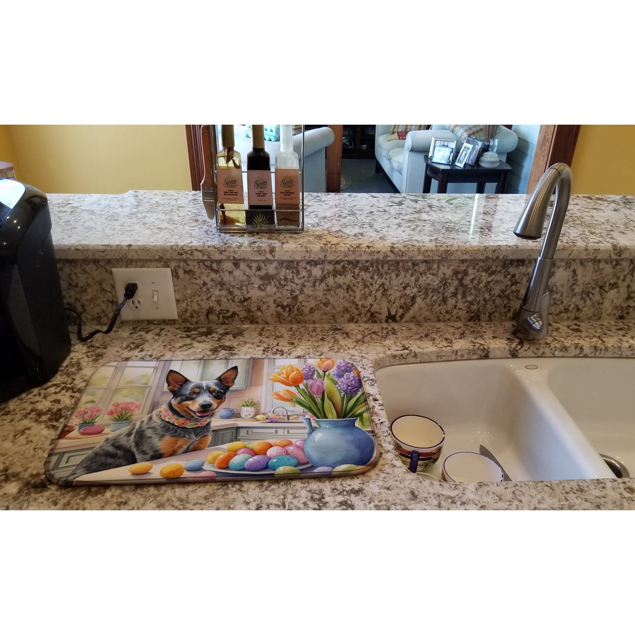 Decorating Easter Australian Cattle Dog Dish Drying Mat