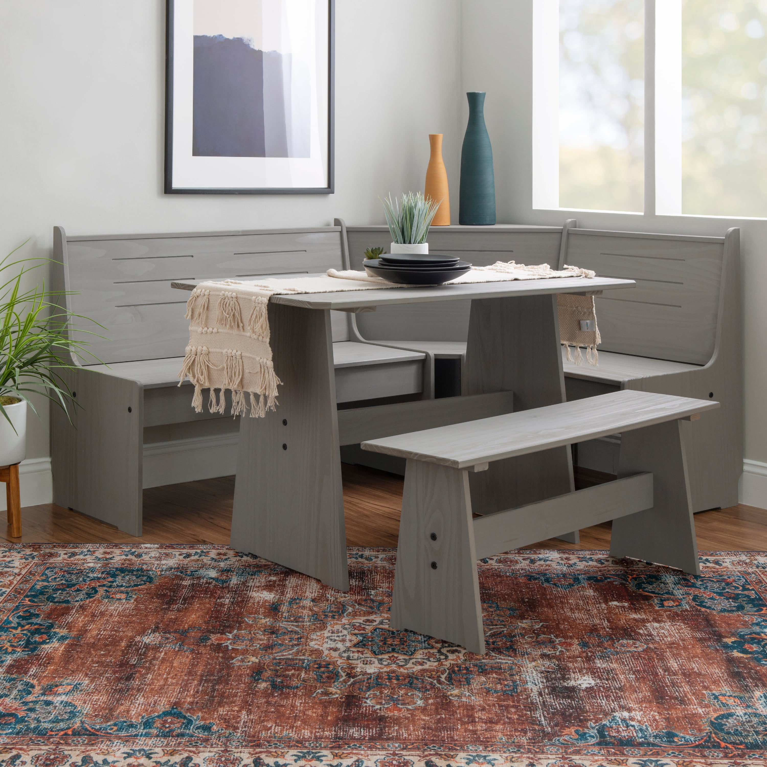 Linon Wickford Corner Dining Breakfast Nook Set with Storage, Table ...