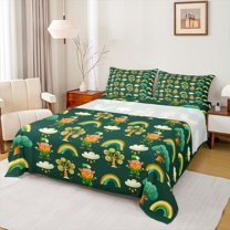 Feelyou Gnome Shamrock Teen Full Size Sheets, Rainbow Tree Bed Sheets, 4pcs